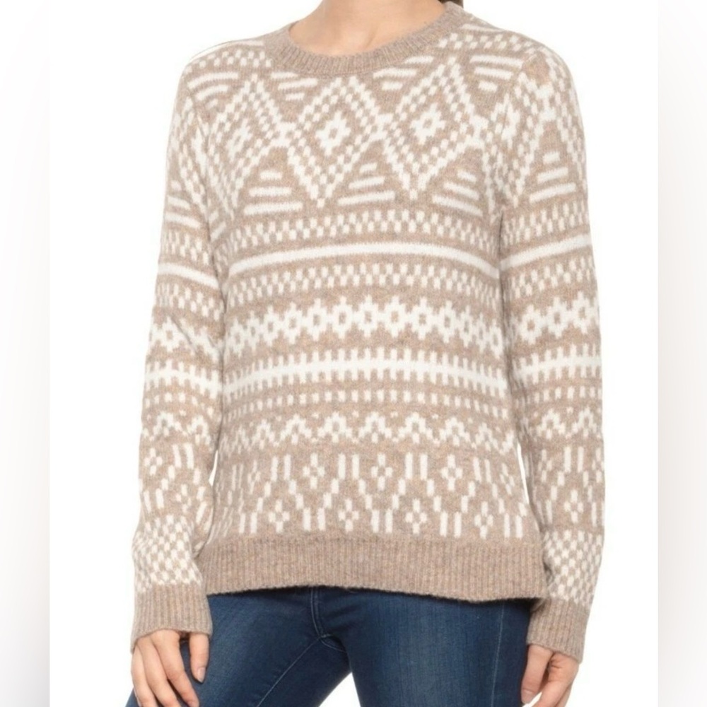 Cupcakes & Cashmere Women's Fair Isle Sweater Tan & White XL